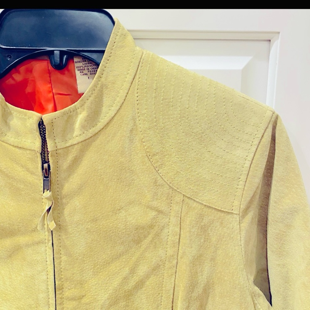 Nordstrom Ruff Hewn Lime Green Suede Leather Moto Jacket L Biker Lined - Picture 4 of 9